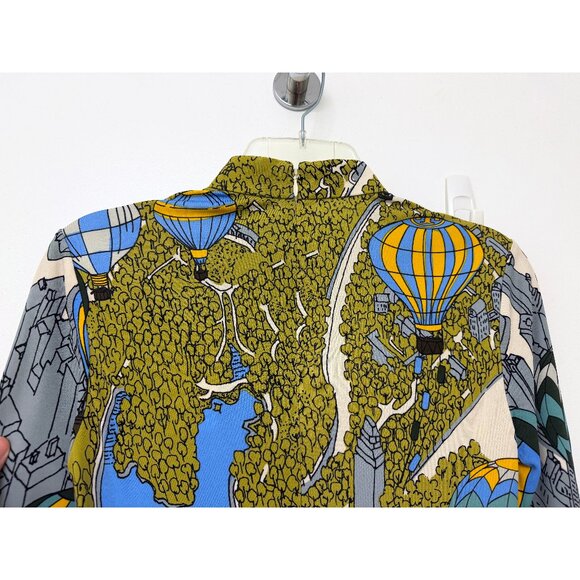 NWT Tory Burch Balloons In The Sky Print Top Blouse Mock Neck Hot Air Green 2 - Picture 8 of 11